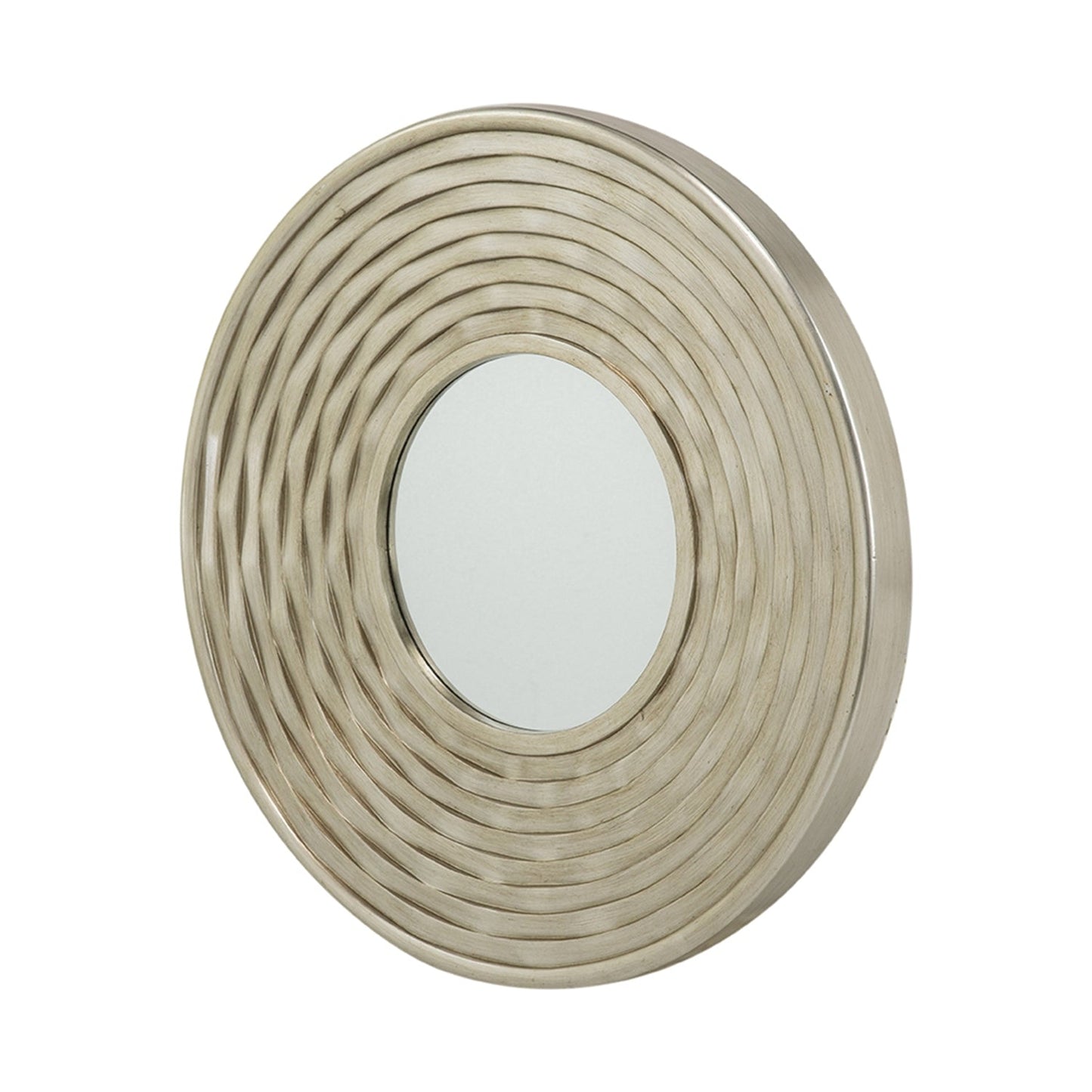 Round Sculpted Silver Wall Mirror with Beveled Glass, 31.3 in