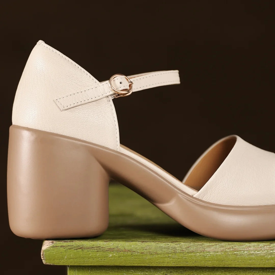 danxuefei women's sheepskin ankle strap open toe sandals 8cm round chunky heel platform summer pumps high heeled shoes for woman