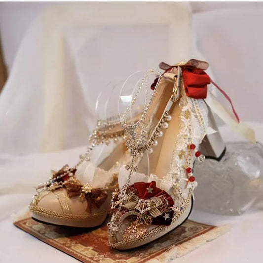 2025 Original Handmade Lolita High Heels Mary Jane Princess Shoes Dress Dress Middle Heels Women Kawaii Wedding Shoes Bridal