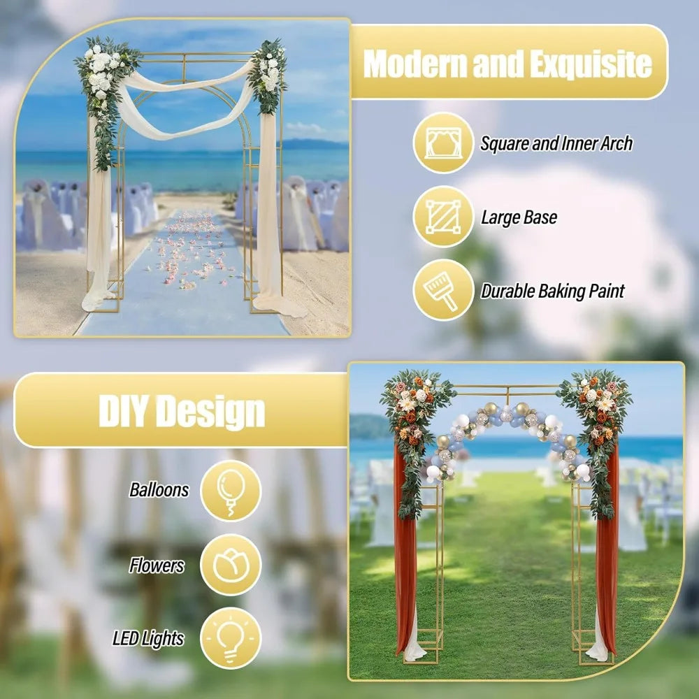 Wedding Arch Backdrop Stand, Wedding Arches for Ceremony Square Metal Balloon Arch Stand Garden Arbor Frame for Wedding