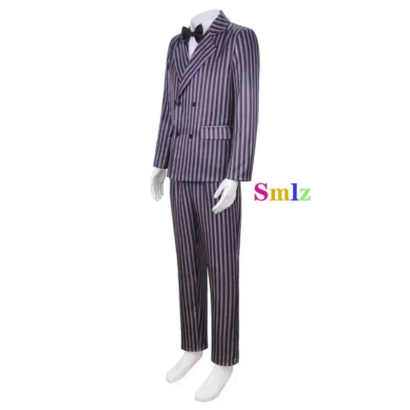 2025 New Gomez Addams Cosplay Anime Morticia Costume Dress Halloween Carnival Outfit Adult Kid Coat Shirt Pant Tie Suit Par☆☆☆aa
