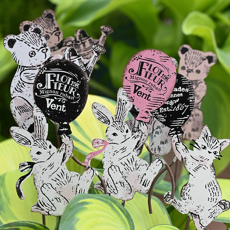 Retro Iron Animal Flower Stake Balloon Ornament Horticultural Groceries Garden Decor Rustic Balcony Plant Markers for Flowerpot