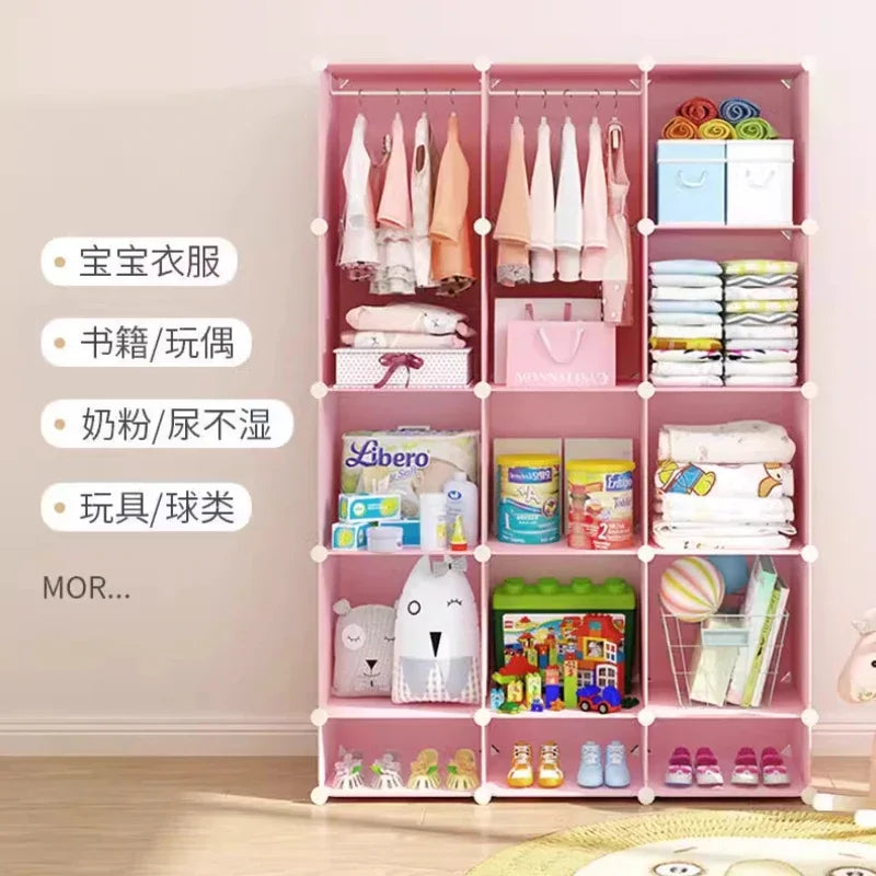 Baby Storage Cabinet Plastic Wardrobes Children Wardrobe Small Girl Clothes Clothings Closet Dresses Room Girls Assembly