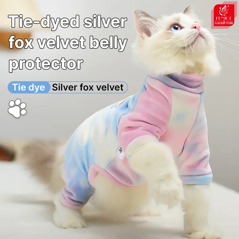 Fenice-Cat Tie-Dye Clothes Base, Silver Fox Velvet, Four-Legged Clothes, Sphynx, Hairless, Ragdoll, Autumn, Winter