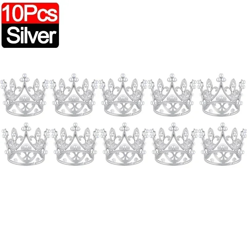 20/1Pcs Mini Crown Cake Decoration Pearl Tiara Gold Silver Crowns Cake Topper for Children Hair Ornaments Wedding Birthday Party