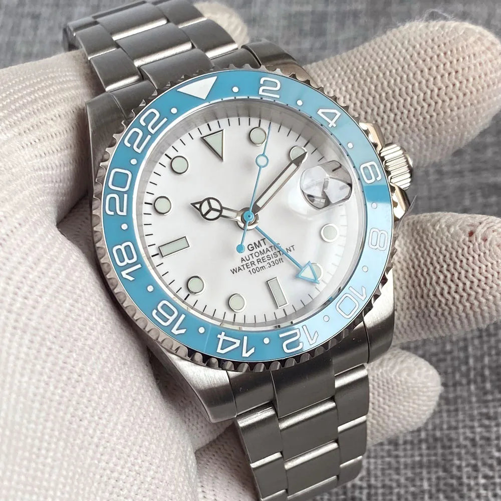 Customized 40mm Ice Blue Dial 200M Waterproof Diving Men Watch Selfwing NH34 GMT Movement 316L Steel Diver Wristwatch Jewelry