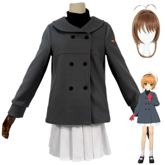 Anime Cardcaptor Sakura Kinomoto Sakura Cosplay Costume Winter School Uniform Overcoat Coat Wig Woman Kawaii Christmas Suit