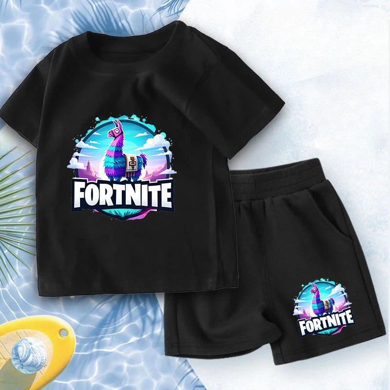 FORTNITED Anime Boy Summer T-shirt Set Kid Cotton Clothes 2pcs Short Baby Tops +Shorts Set Tee Sport Tracksuit Summer Outfits