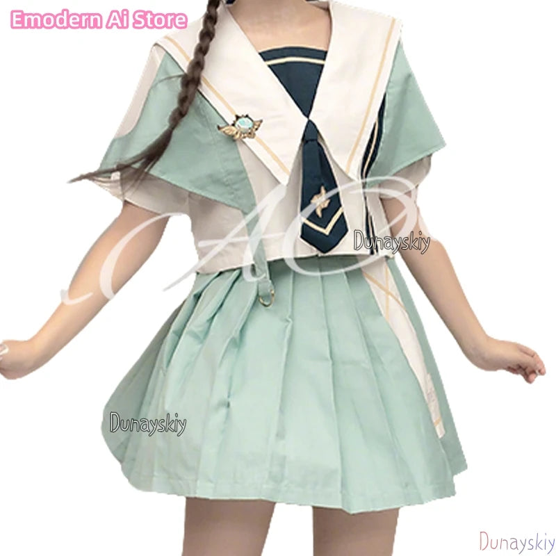 Anime Genshin Impact Cosplay Venti Women jiakei Dress Costumes Loose Jacket Coat Hoodie Short Sleeved Skirt Set Disguise Outfit