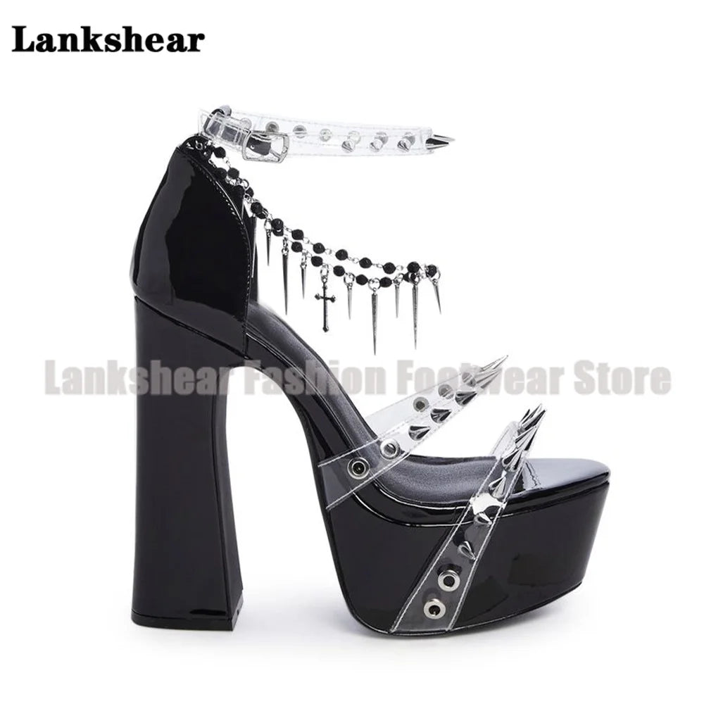 Platform Studded Clear Pvc Sandals Sexy Ankle Strap Women Shoes Summer Block High Heel Lolita Style Sandalias De Mujer Verano