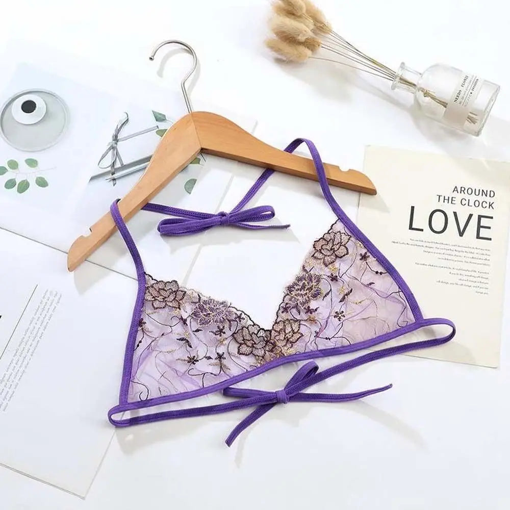 Transparent Ultra-thin Hollow Straps Open Back Bandage Sexy Lingerie Underwear Embroidered Women's Bras
