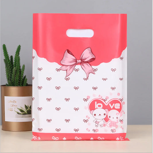 50pcs Multi Style Plastic Handle Bag 15*20cm Small Jewelry Packing Bag Party Favor Bags For Candy Cookie Gift Packaging Bag