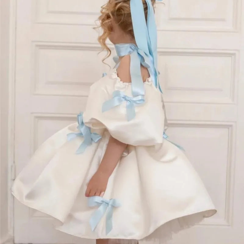 Baby Girl Princess Bow Strap Tutu Dress Infant Toddler Child Vestido Puff Sleeve Christmas Birthday Party Baby Clothes 2-14Y