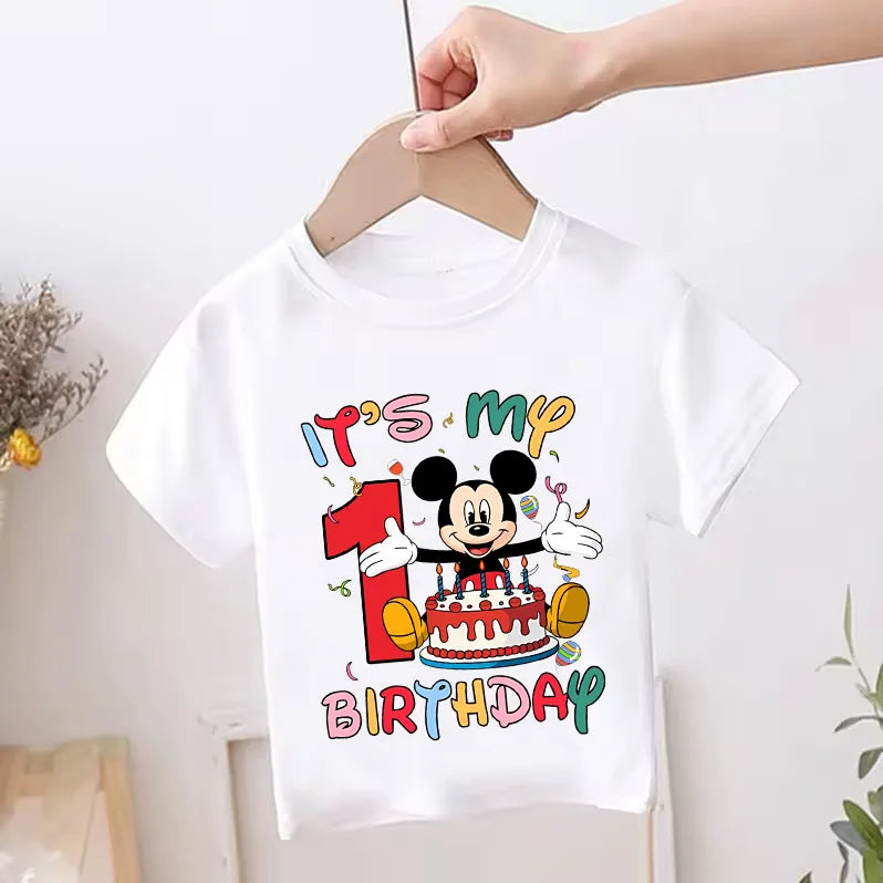 Mickey Mouse Child Birthday Clothes Girl Boy Number T Shirt Cartoon Print Kids Tee Baby Top Summer Infant Cute Short Sleeve Gift