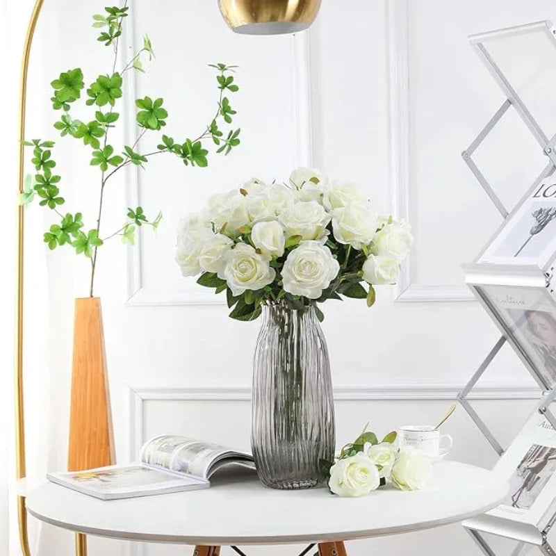 5Pcs Artificial Flowers Bouquet Red Velvet Fake Rose Flower for Wedding Home Table Decoration Christmas Tree Decor Valentine's