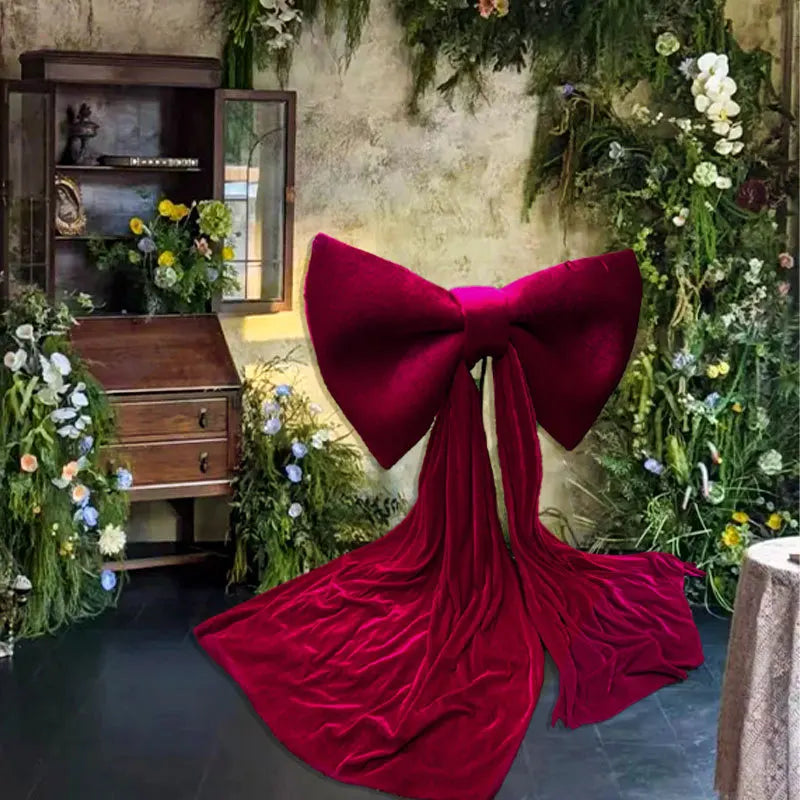 Giant Red Velvet Bow For Wedding Backdrops Engagement Wall Decoration, Hall Shop Window Display, Party Photography Props