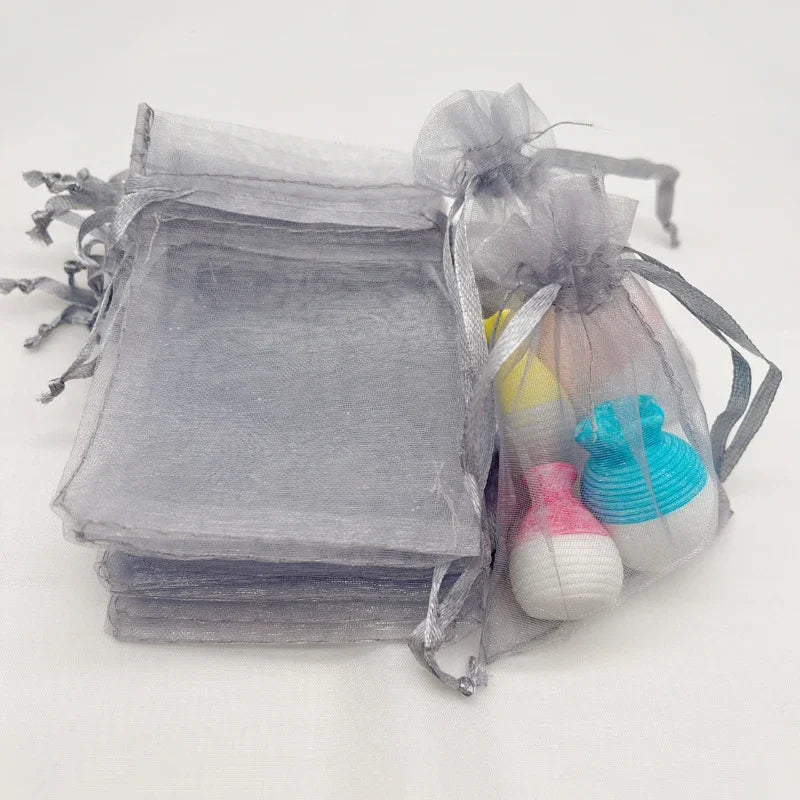 Organza Gift Bags with Drawstring for Wedding Favors  Candy Jewelry Packaging  Storage Sachet Pouch  Gray  Party Supplies  100Pc