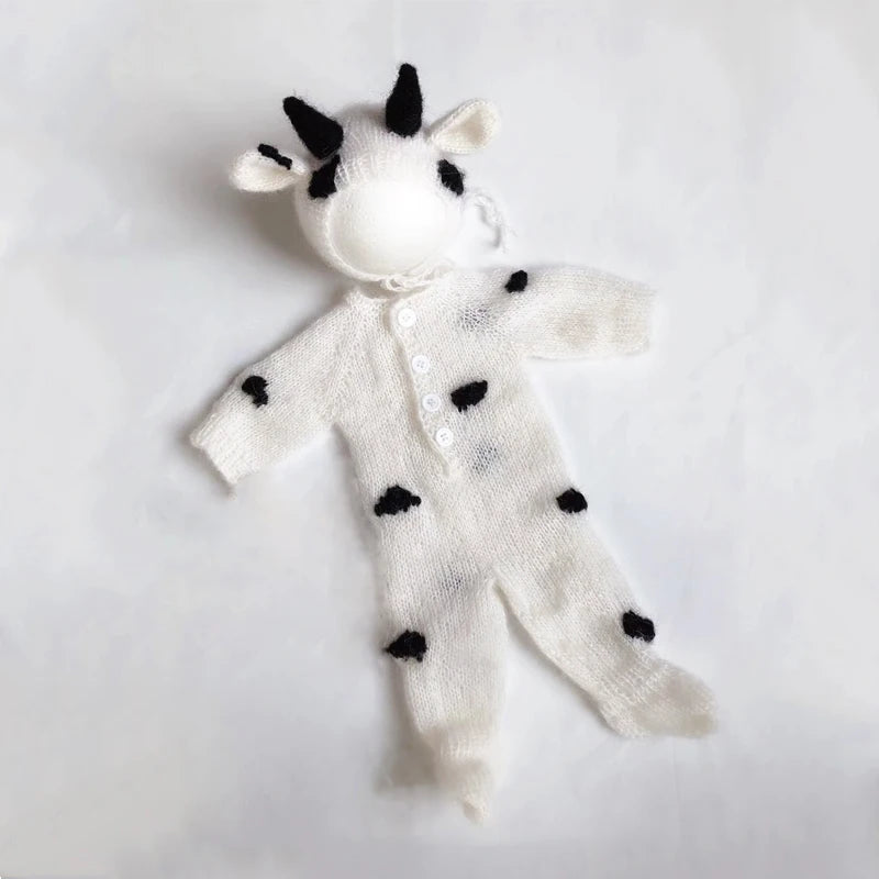Hand Knitted Wolf Pup Footed Outfit Set Baby Boy Animal Romper Newborn Photography Prop Fuzzy Crochet Teddy Bear Overall Clothes