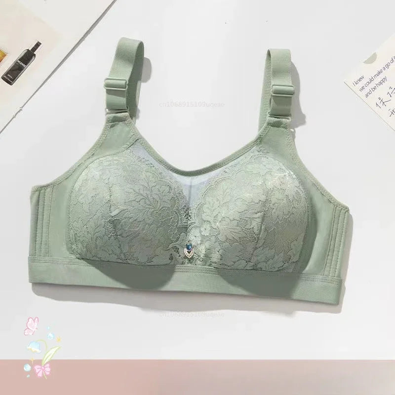 Large Size Women'S Bra Big Size Sexy Lace Splicing Lingerie Without Steel Ring Push Up Adjustable Underwear Mom Underwear