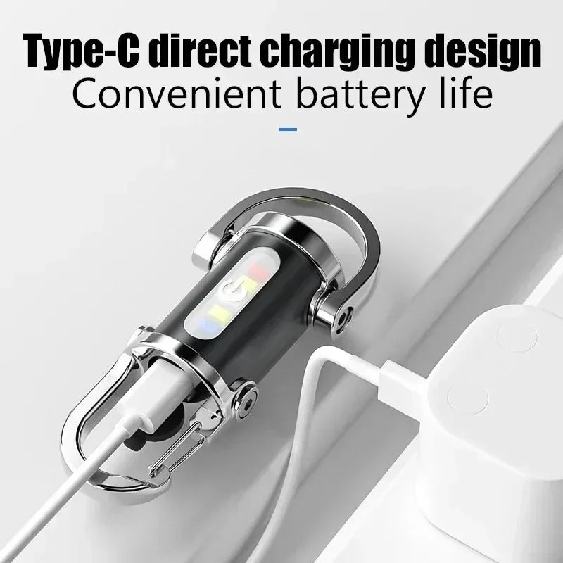 1PC Mini Torch - EDC Flashlight with 180° Rotating Head, Magnetic Tail & Rechargeable Mini Torch Key Fob Gift for Father