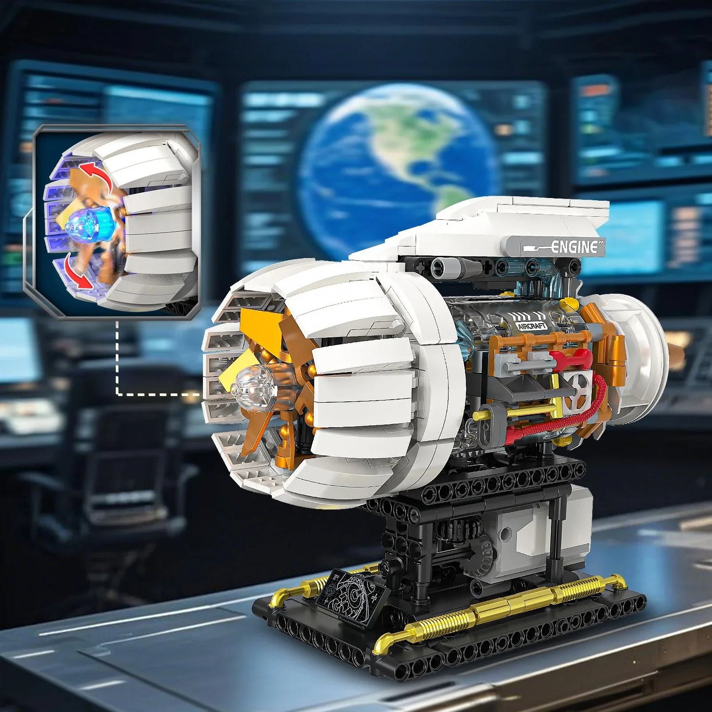 650PCS Aircraft Engine Model Building Blocks Set Technical Electrically Driven MOC Educational Toys Kids Boys Christmas Gifts