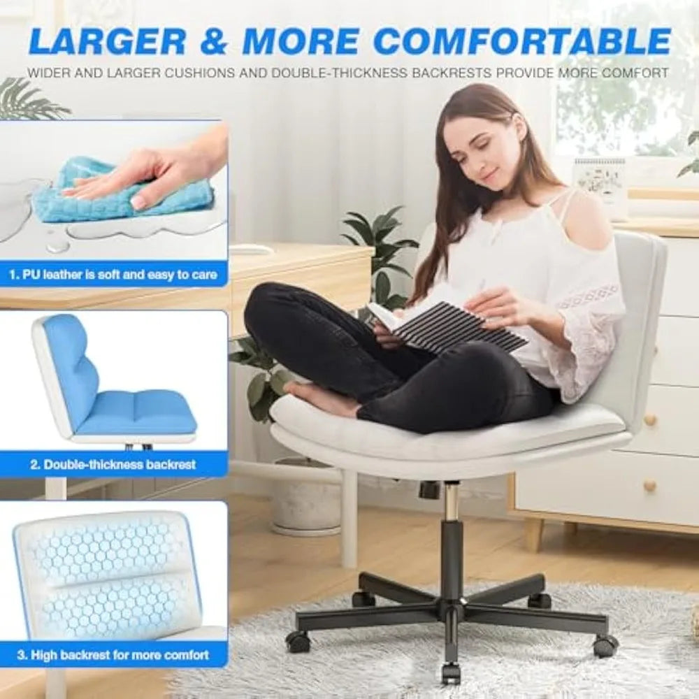 Office Desk Chairs with Wheels, Criss Cross Chair with Height Adjustable and Swivel, Comfortable Thickened Cushion PU Lea