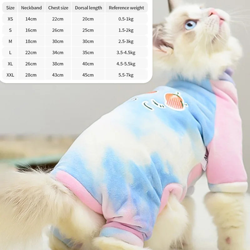 Fenice-Cat Tie-Dye Clothes Base, Silver Fox Velvet, Four-Legged Clothes, Sphynx, Hairless, Ragdoll, Autumn, Winter