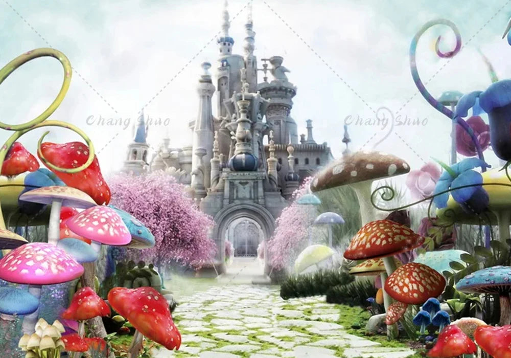 Tea Party Background Princess First Birthday Party Decorations Card Magic Rabbit Alice in Wonderland Baby Shower Photo Backdrop