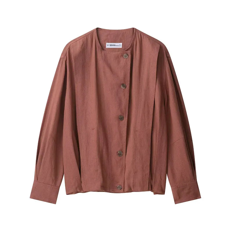 TRAFZA Female New Fashion Casual Jackets Solid O-Neck Long Sleeves Single-Breasted Women's Autumn Streetwear Style Coats