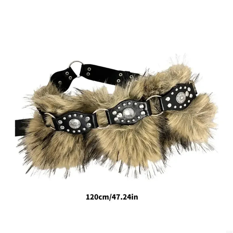 Retro Cowgirl Waistband Studded Faux Furry Belt Adjustable Length Waist Girdle Gothic Unisex Clothing Accessory