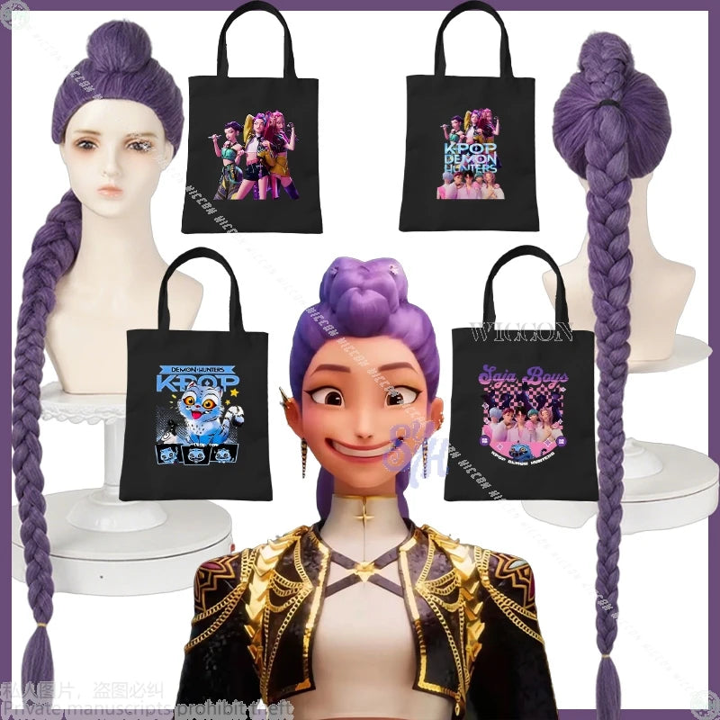 Anime Movie Kpop Demon Cosplay Rumi Lovely Jirai Kei 100cm Costume Hair Heat Resistant Synthetic Hair Wigs + Wig Cap Cos Huntrix