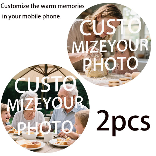 2Pcs Round Wooden Coaster Print, 2 Coasters for Your 2 Photos, Personalized Family Desktop Decoration, Ideal for Living Room, Bedroom, Home Office - Gift with Body Stickers