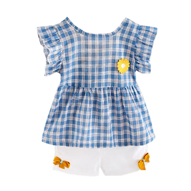 New Summer Baby Girl Clothes Suit Children Fashion Plaid T-Shirt Shorts 2Pcs/Sets Toddler Casual Costume Infant Kids Tracksuits