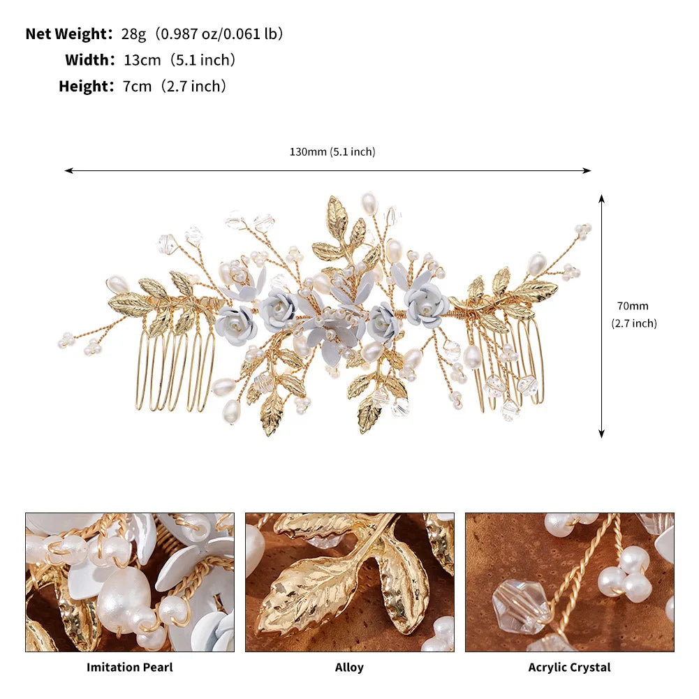 Bride Double Hair Comb Blue Flower Pearl Hairpin European And American Wedding Hair Accessories Fashion Marriage Headwear Gifts
