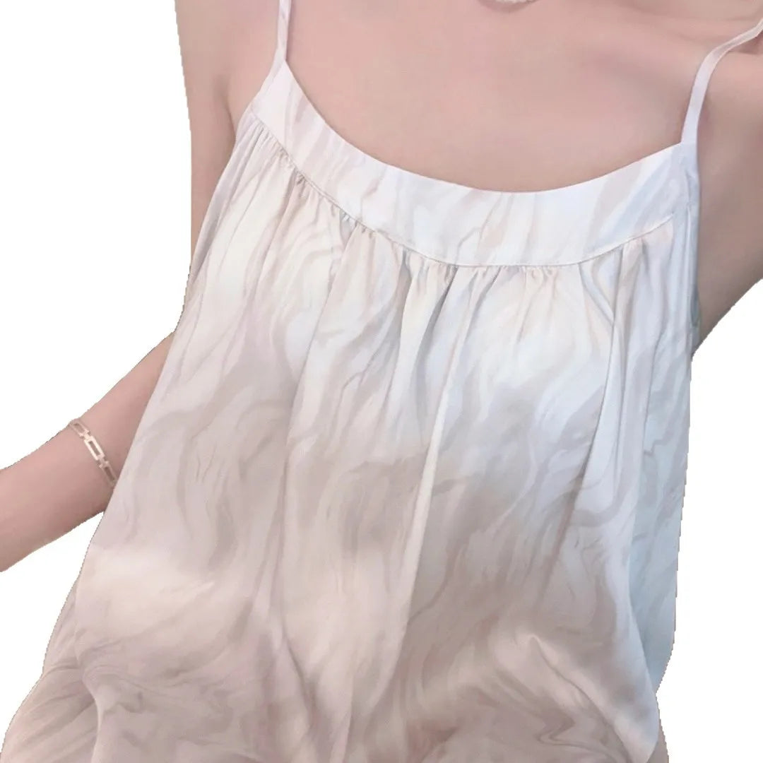 Summmer New Female Long Nightgown Home Dressing Gown Sexy Suspender Nightdress Intimate Lingerie Silky Satin Nightwear Nightie