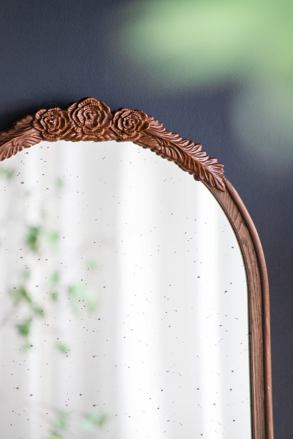 Hand-Carved Rose Arched Wall Mirror, Available in 2 Colors