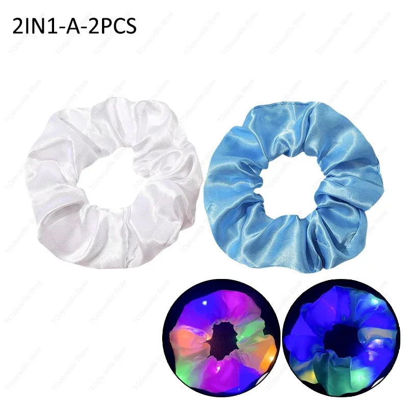 LED Luminous Scrunchies Hairband Glowing Elastic Hair Tie Rope for Women Girls Glow in the Dark Party Hair Accessory