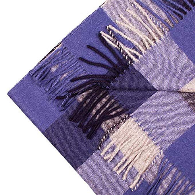 Alpaca wool blue checked scarf