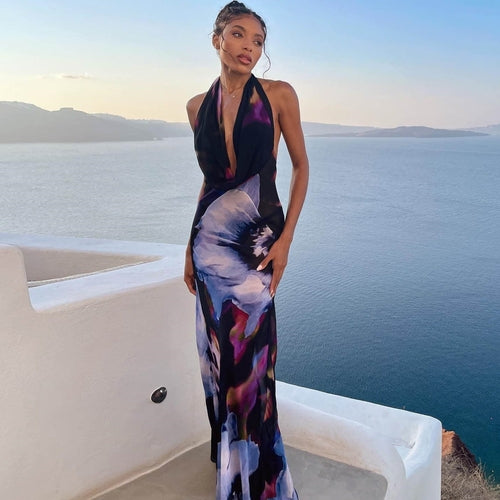 European Women's Sexy Backless : Printed Dress