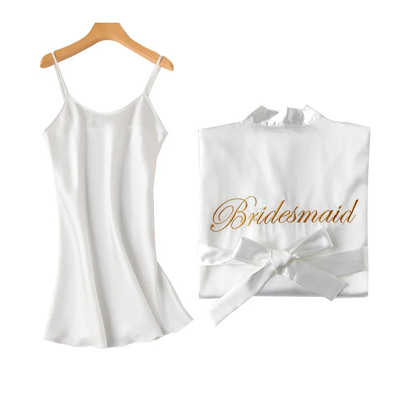 Sexy Lace Bride Bridesmaid Kimono Dresses Robes Women Home Gown Intimate Lingerie Wedding Robe Set Night Sleepwear Bathrobe 2PCS