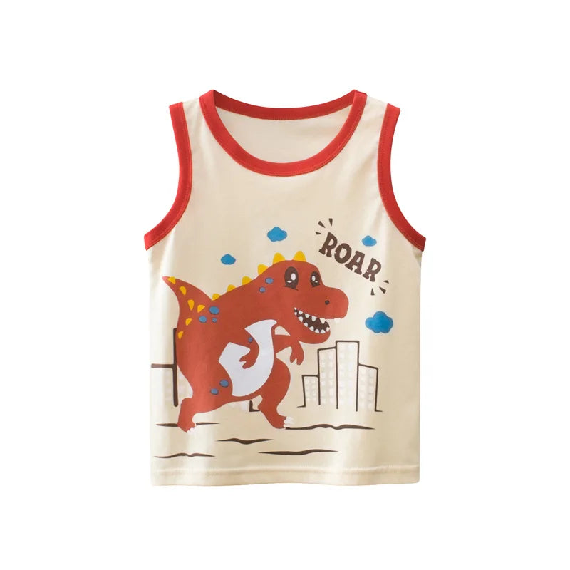 2023 Summe Children Vests for Girls Clothing 100% Cotton Dinosaur Cartoon Kids Boys Sport Causal Tank Tops Baby Cute Clothes