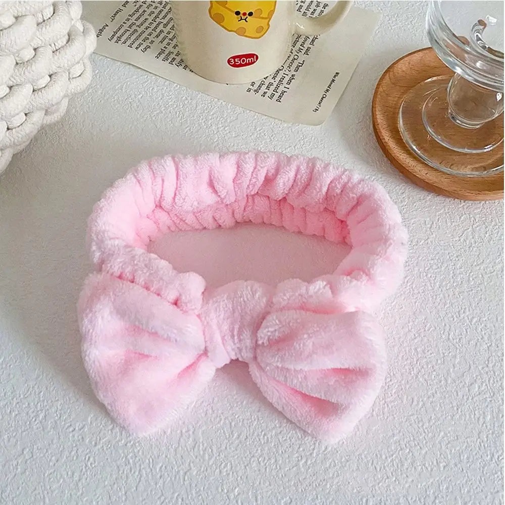 Beauty Coral Fleece Hair Band Soft Bow Fluffy Bowknot Shower Headband Knot Cosmetic Headbands Women