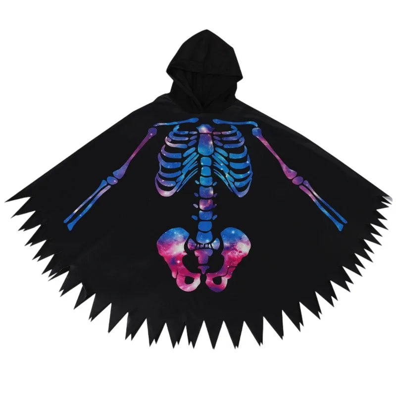 Parent-child Skeleton Costume Cloak Cape Poncho for Child Adult Unisex Scary Halloween Costumes Fancy Dress Outfit Fluorescence