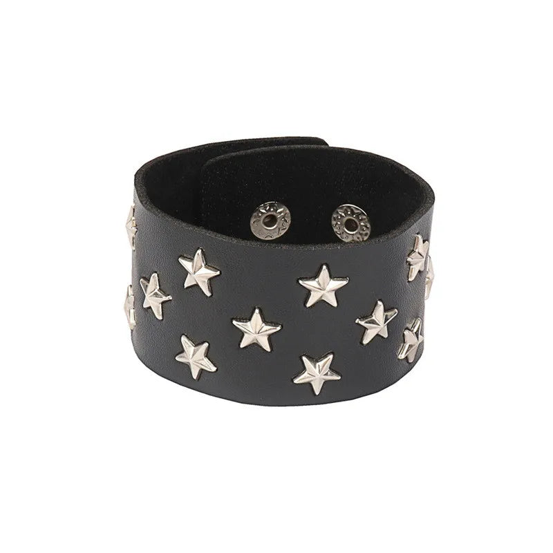 2022 PU Leather Studded Bracelet Punk Bracelet Adjustable Goth Cuff Bracelet Gothic Rivet Buckle Wristband for Men Women