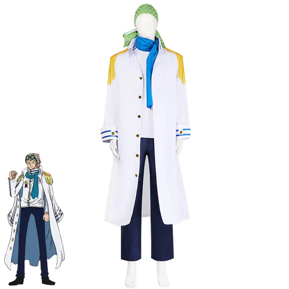 asdh8@Anime Coby Cosplay Costume Marine Sword Member Military Uniform White Long Cloak Coat Scarf Adult Man Halloween Carnival S