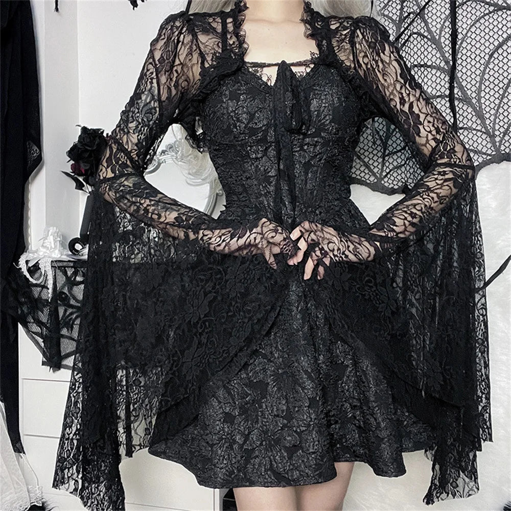 Halloween Gothic Style Guipure Lace Open Front Cape, Shawl Top - For Party & Cosplay Women's Clothing Lace & Guipure Fabric