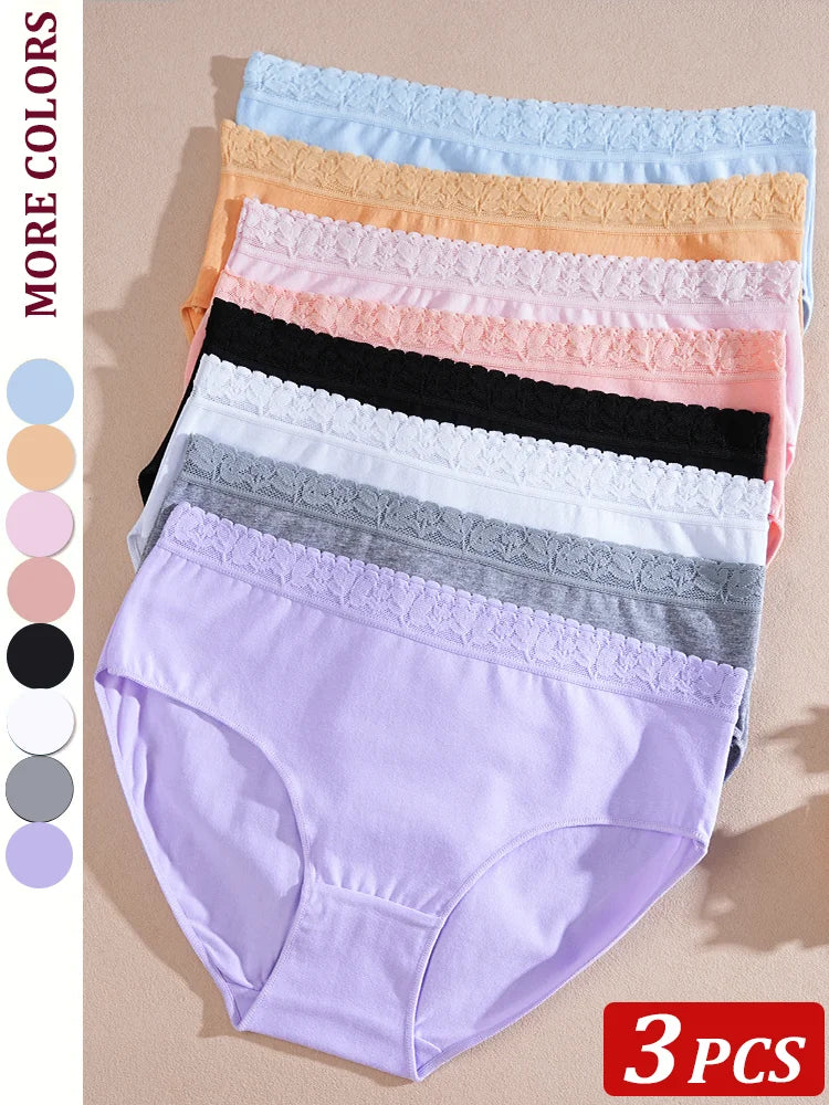 3Pcs Women Cotton Lingerie Sexy Soft Fashion Panties Femme Buckle Design Underwear Pantys Underpant Lingerie Lace Intimates S-XL
