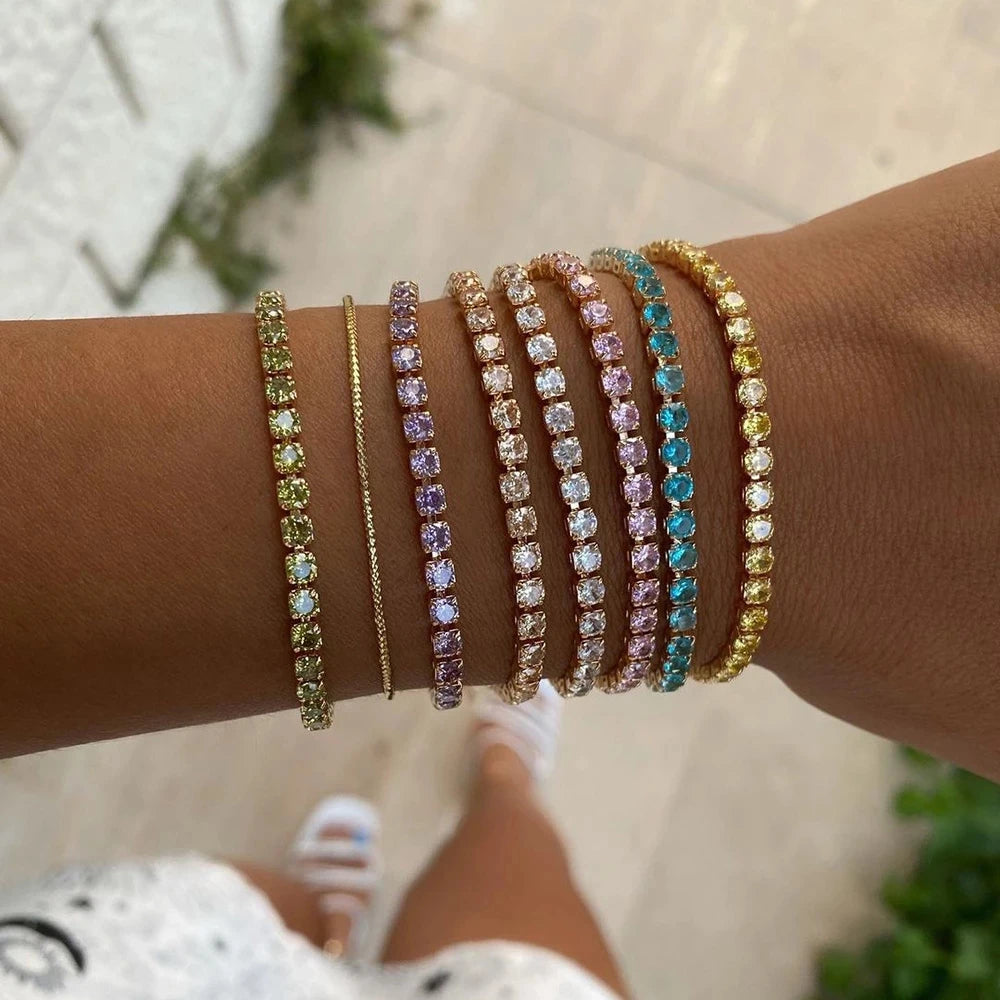 Adjustable Tennis Bracelet For Women Christmas Gift 4*4mm Rainbow Zircon Rose Gold Color Women's Bracelet Jewelry H056