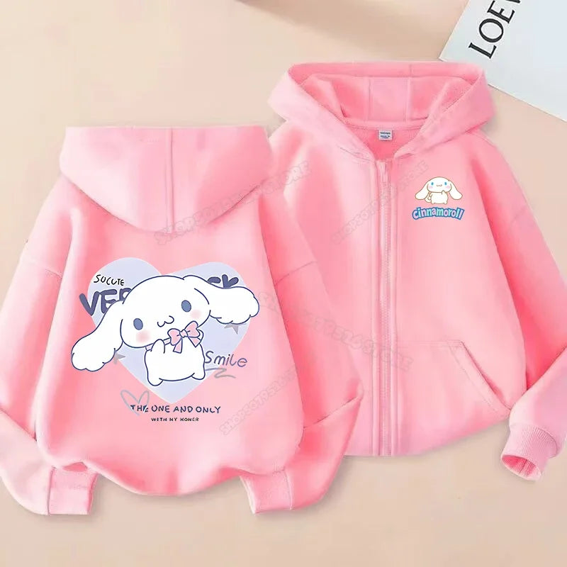Cute Cinnamoroll Zip Up Sweatshirts Hoodie Children Cartoon Dog Clothes Kid Girl Boy Sweatshirt Streetwear Hoody Baby Casual Top