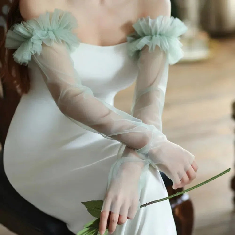 Elegant Long Sleeves Bridal Sleeves Pleated Transparent Wedding Long Sleeves Removable Multiple Colors Removable Sleeves Bride